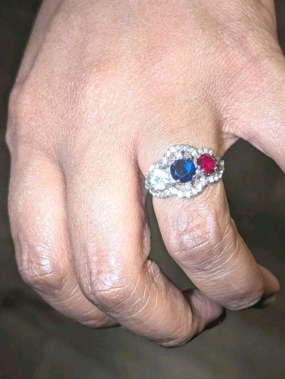 Lab Created Triple Stone Sapphire, Ruby & Diamond Ring - Elegant Trio Statement